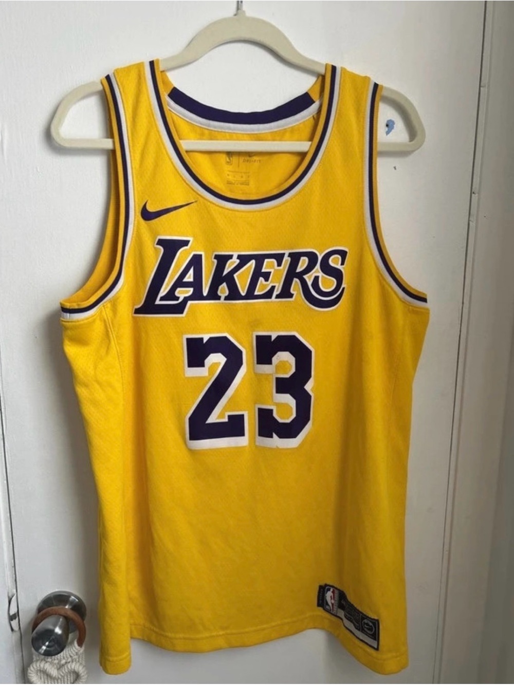 Nike LeBron James Los Angeles Lakers #23 Icon Swingman Jersey Yellow Men's L 48